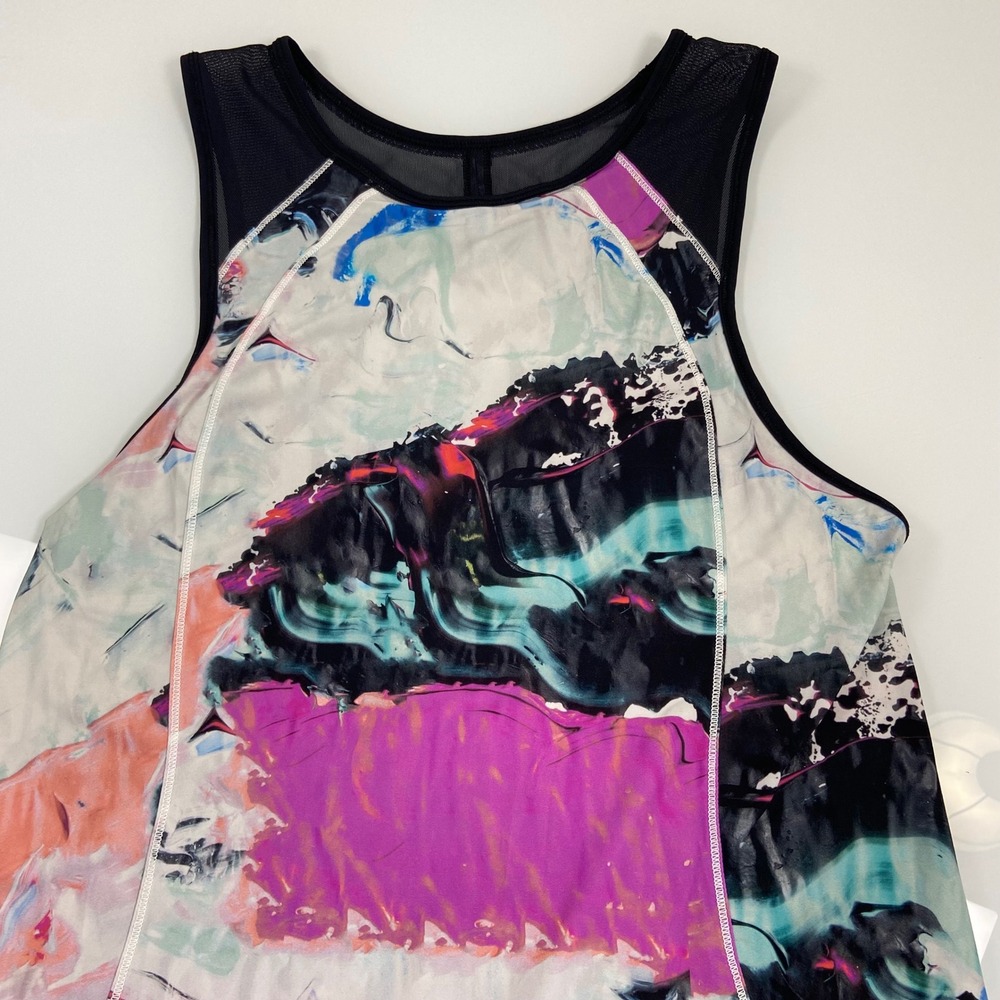 Lululemon Womens SZ 2 Sculpt Tank II Blazer Blue Abstract Top‎ Activewear READ